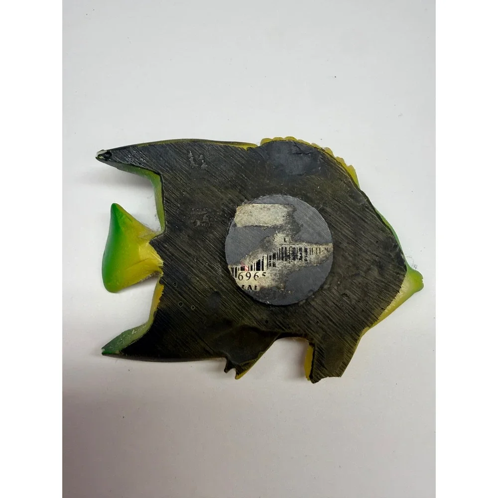 Tropical Fish Refrigerator Magnet Yellow Green Blue Striped Coastal Decor 4.5